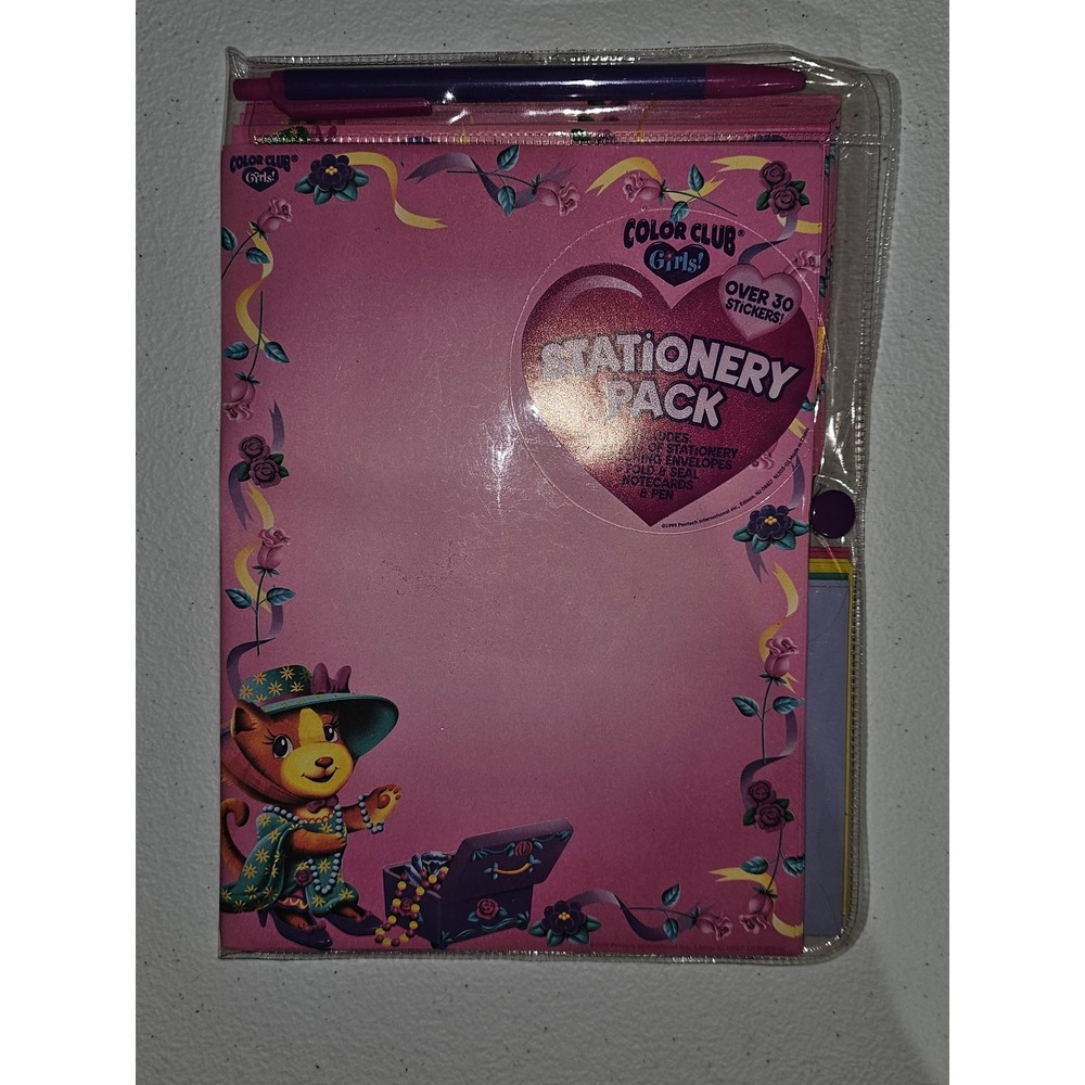 Vintage 1990s Pentech Color Club Girls Stationery Pack Sealed Cute NOS Cat